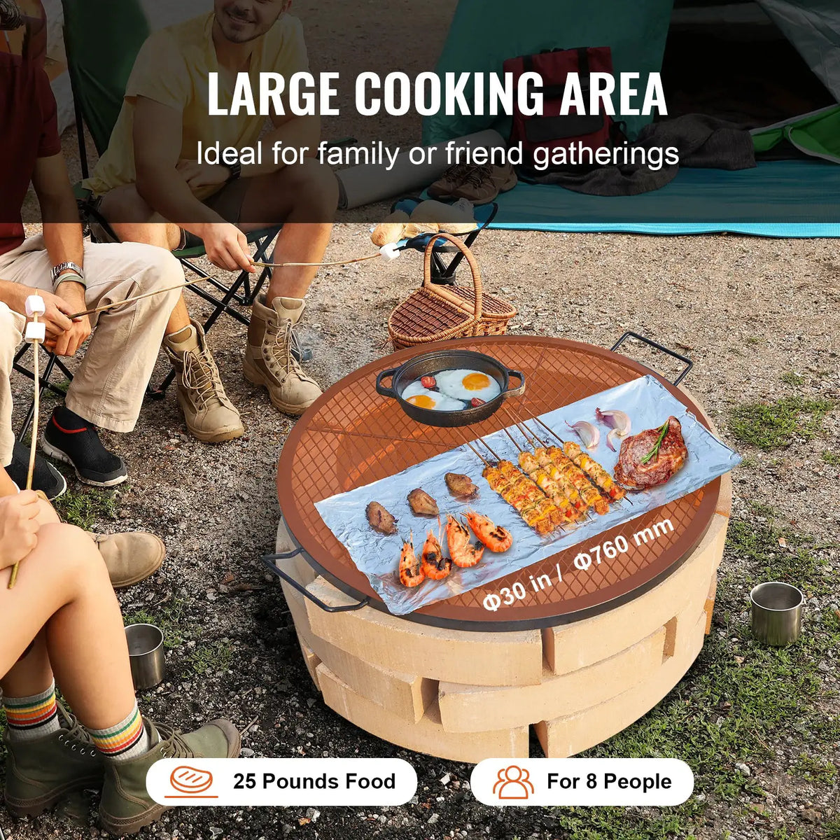 SucceBuy X-Marks Fire Pit Grill Grate Round Cooking Grate Heavy — product view 2