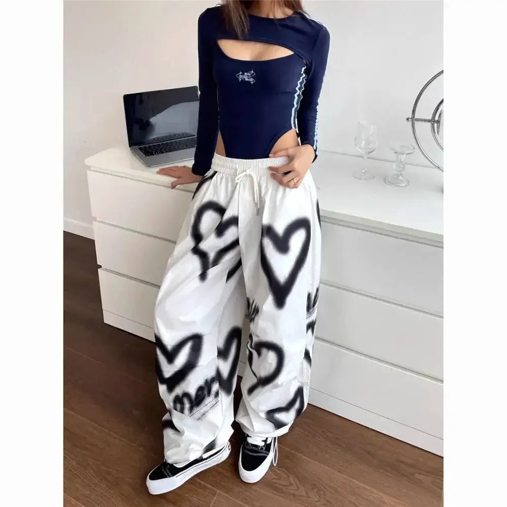 Love Graffiti Women Wide Leg Y2K High Waist Joggers - OurLum.com