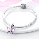 Silver Plated Charm: Pink Butterfly Flower Beads for Jewelry