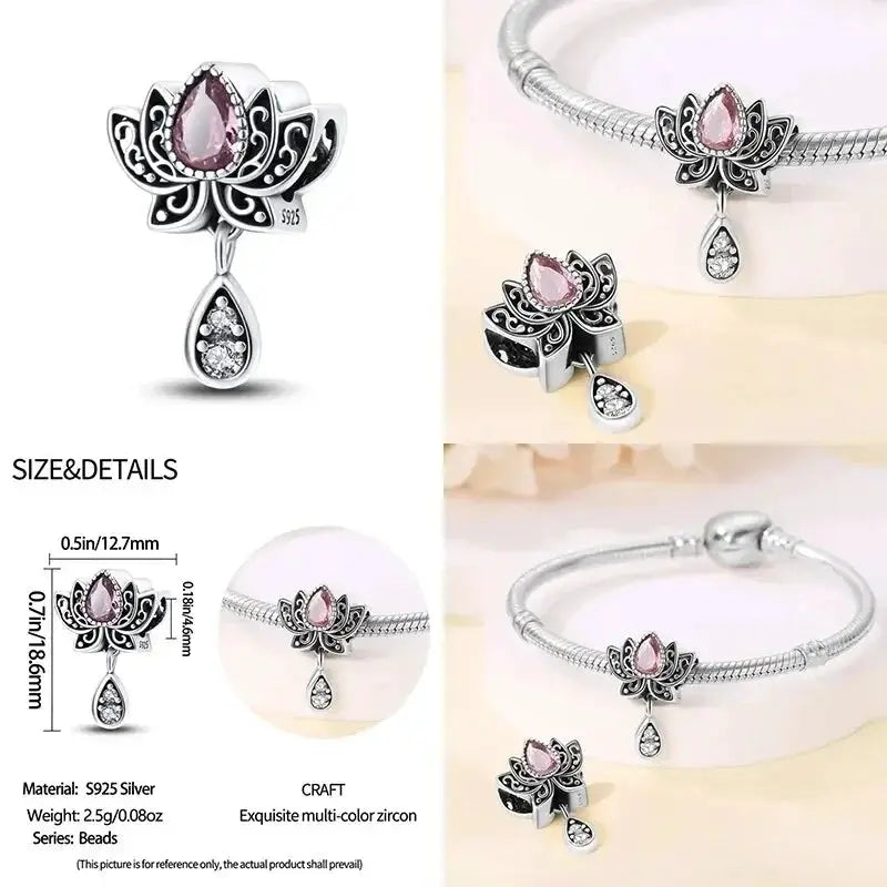 Lotus Charm Beads for Pandach Bracelet Sterling Silver