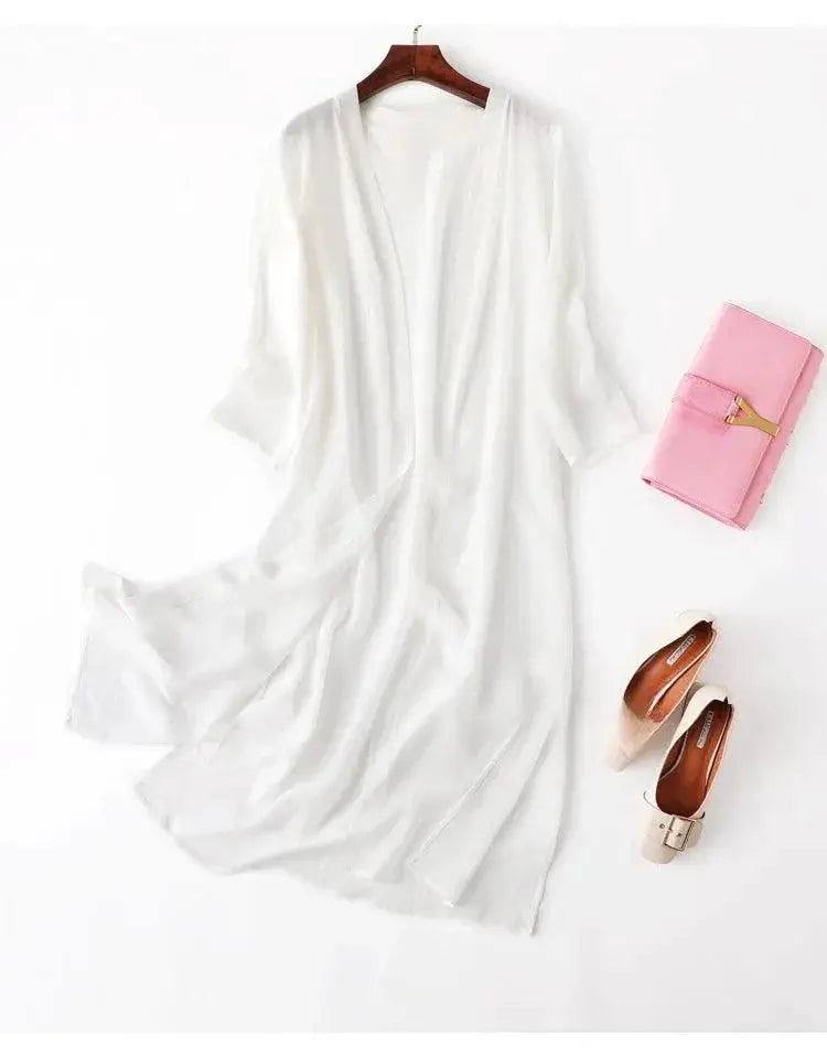 Women 100 Percent Natural Silk Long Top Kimono Cardigan