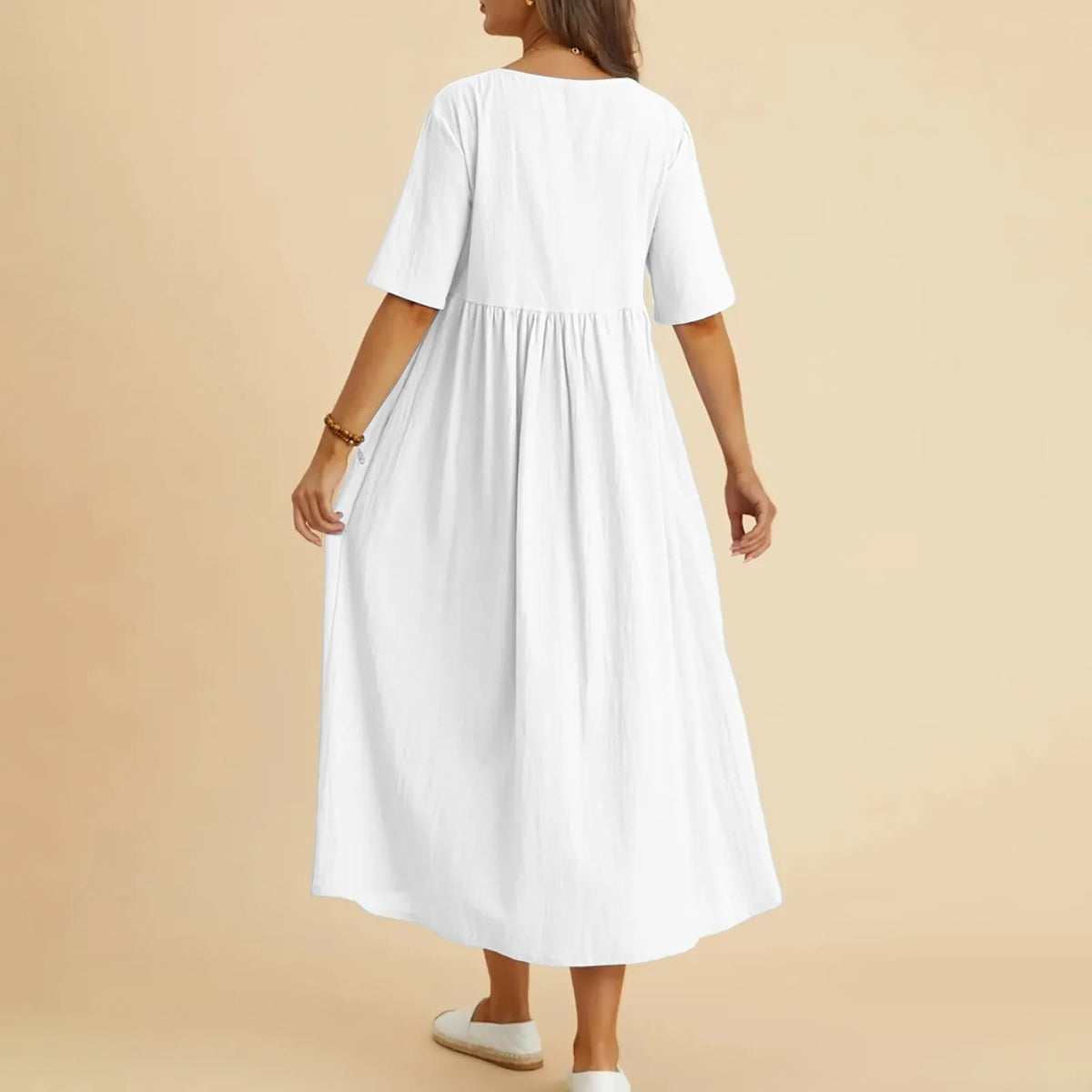 Linen Patchwork Short Sleeve Dress