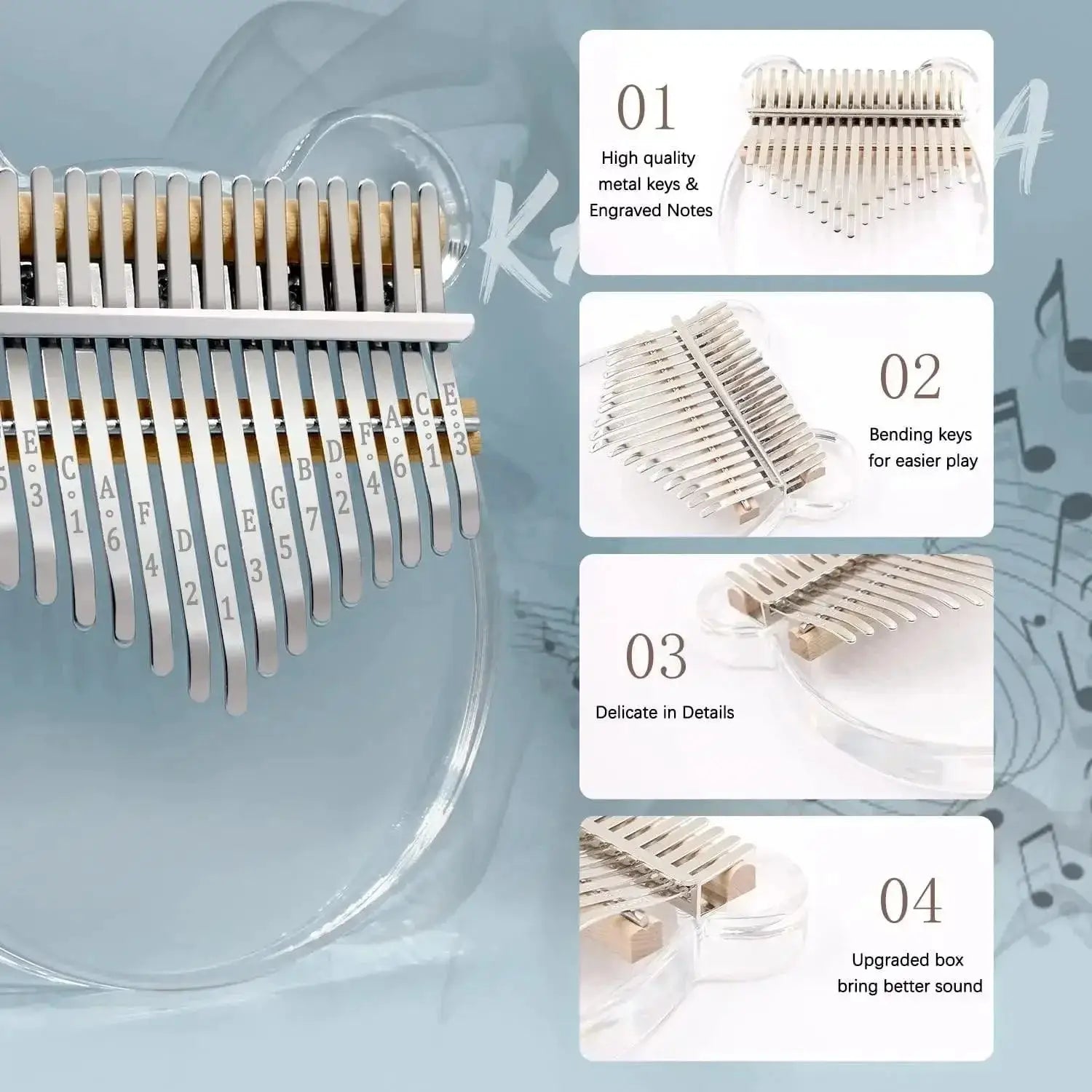 17 Key Acrylic Kalimba Piano Gift for Kids Beginner Friendly
