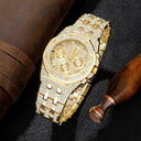 Golden Diamond Dial Men's Watch Sophisticated Quartz Timepiece