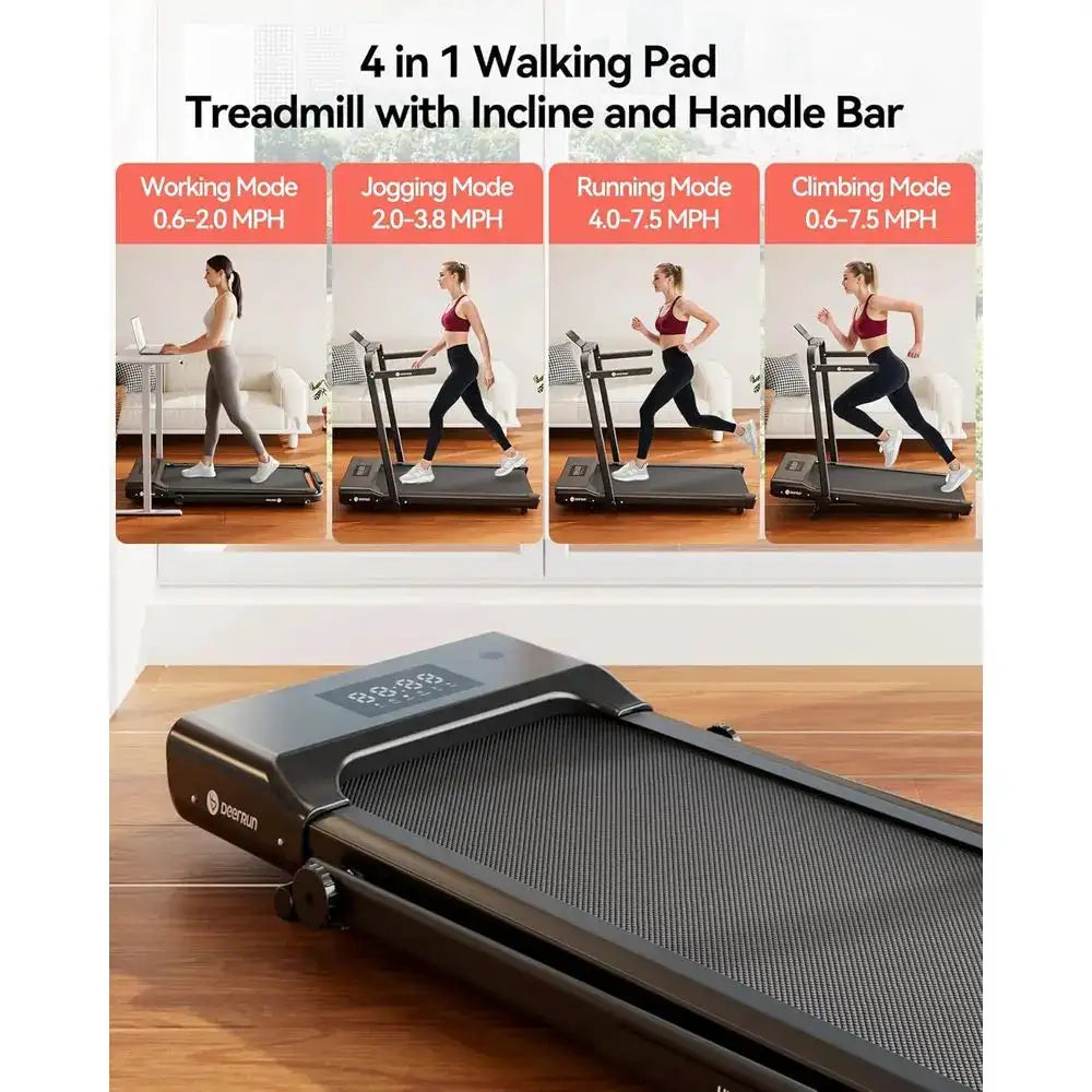 Compact 4-in-1 Folding Under Desk Treadmill, Portable Walking Pad with Incline, Handle Bar, 300 lbs Capacity, 3.0 HP Motor, and
