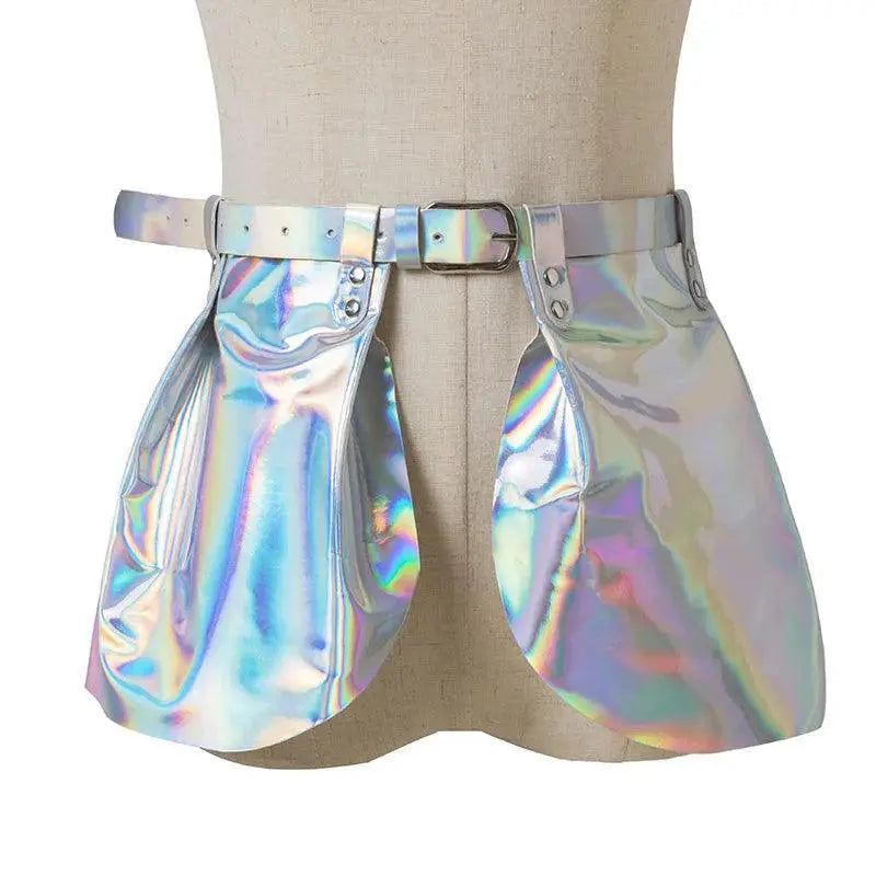 Gothic Faux Leather Peplum Skirt With Adjustable Belt Women
