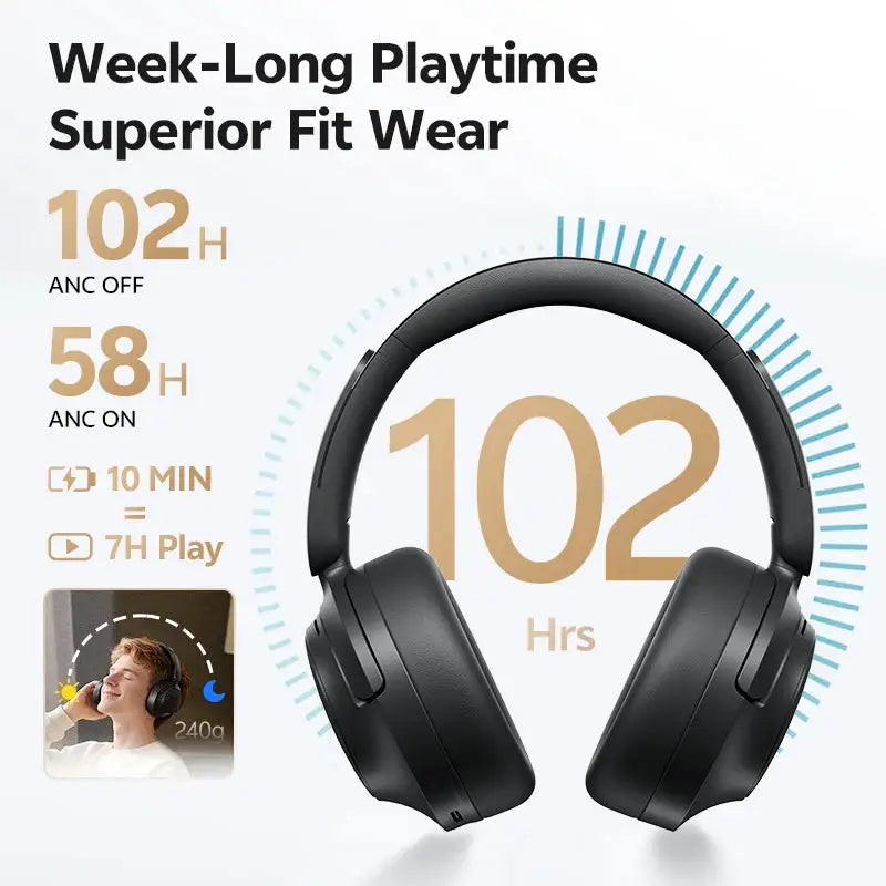 QCY H3S Over Ear Headphone Hi-Res LDAC Spatial Sound Headset H3S -56dB Adaptive ANC Wireless Earphone Bluetooth 6.0 102Hrs