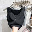 Tank Top for Women Ribbed Button Down Sleeveless Blouse