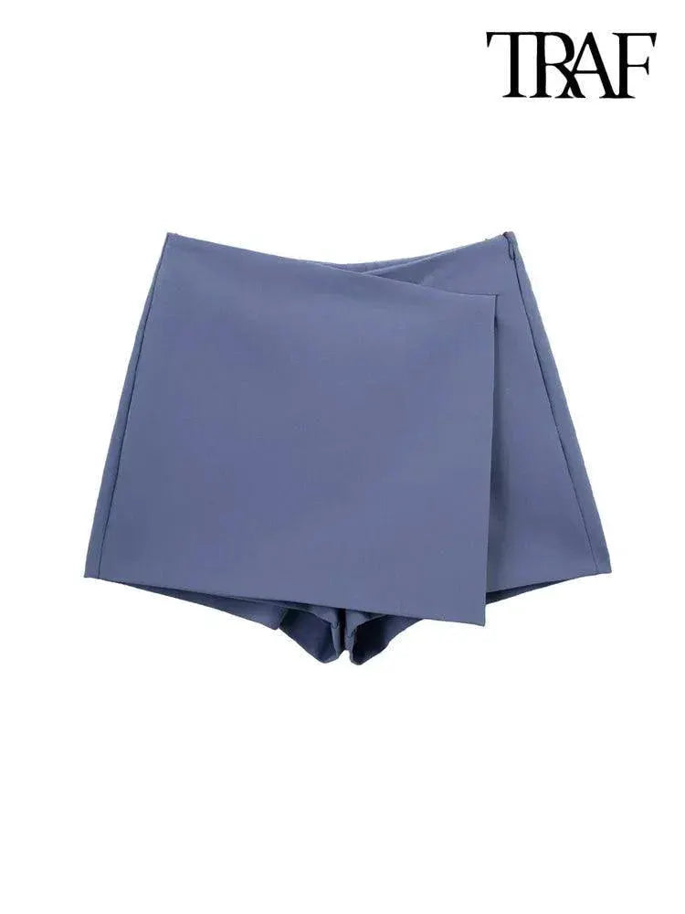 Vintage Asymmetric Skort Retro High Waist Chic Comfortable