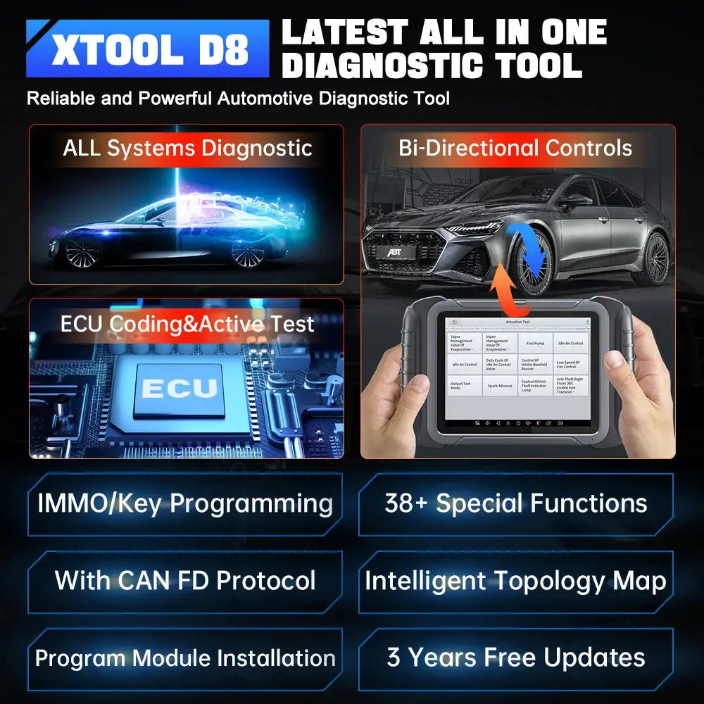 XTOOL D8 Auto OBD2 Scanner Bidirectional All System Diagnostic ECU Coding Topology Map with 36+ Resets CANFD 3 Years Free Update