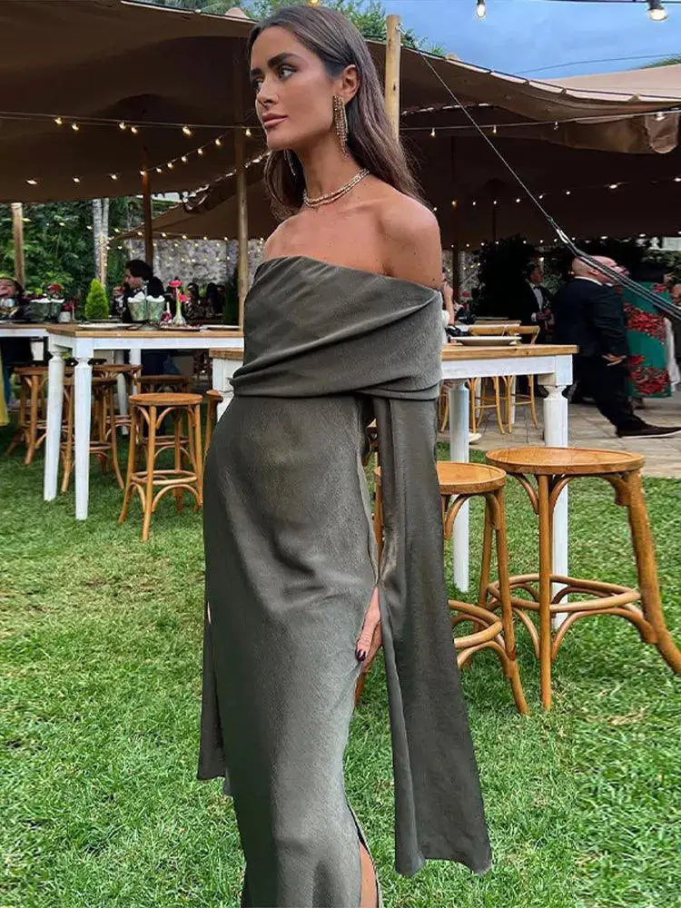 Off Shoulder Midi Dress Sophisticated Partywear For Women