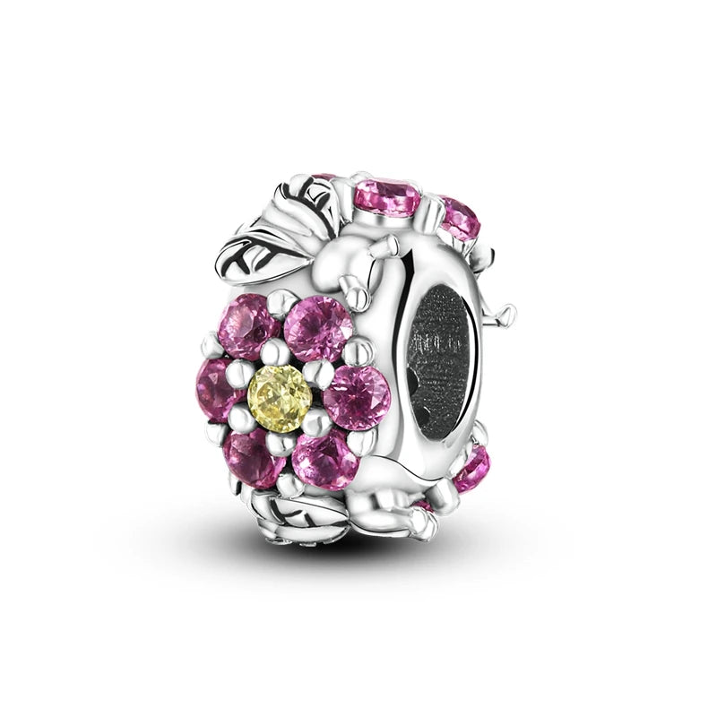 Silver Plated Purple Charm Flower
