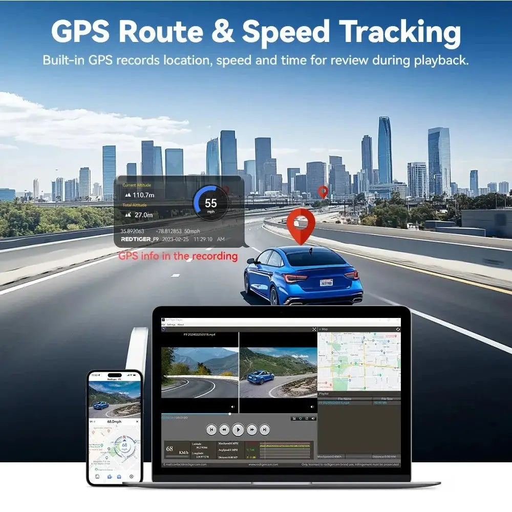 REDTIGER F9 Dash Cam 4K Front Rear WiFi GPS Parking Night Vision App Control - stepyours.com