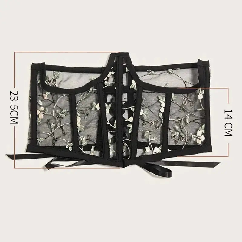Floral Embroidery Black Corset High Waist Shaper Harajuku