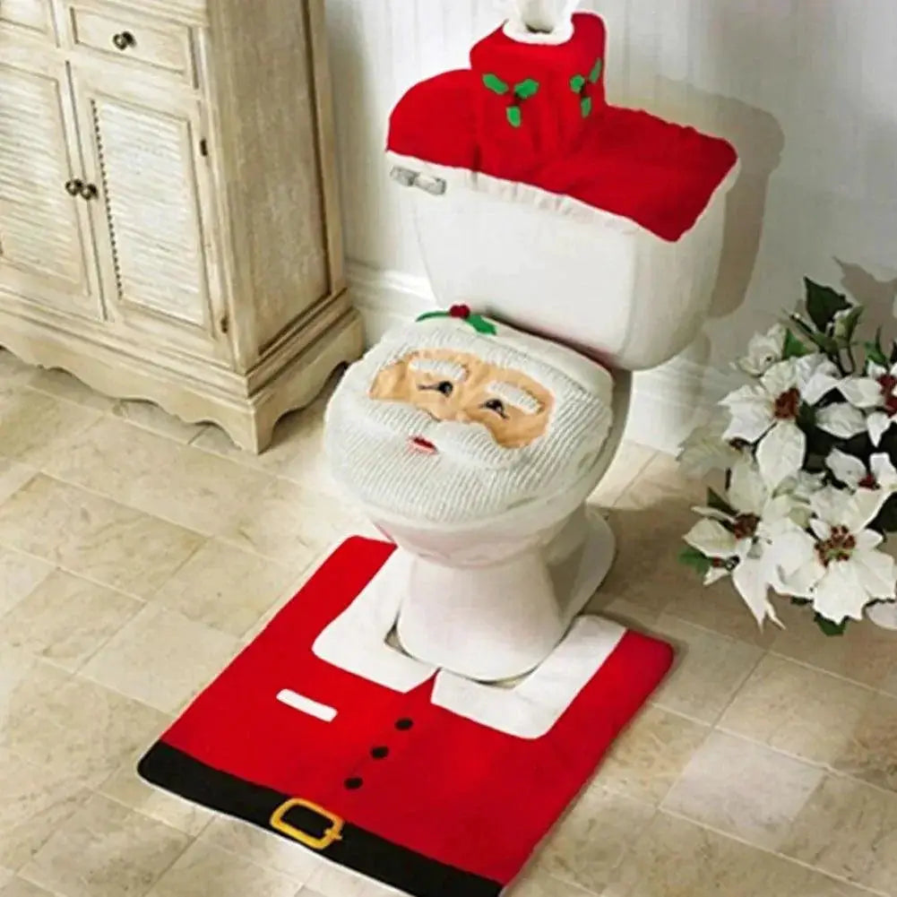 Adorable Santa Christmas Toilet Seat Cover Set Decor