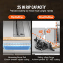 VEVOR Table Saw 10 Inch 8 Amp 25 Inch Rip Capacity Tool