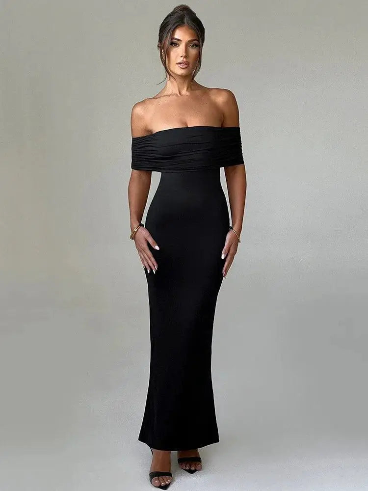 Mozision Strapless Backless Sexy Maxi Dress For Women Black