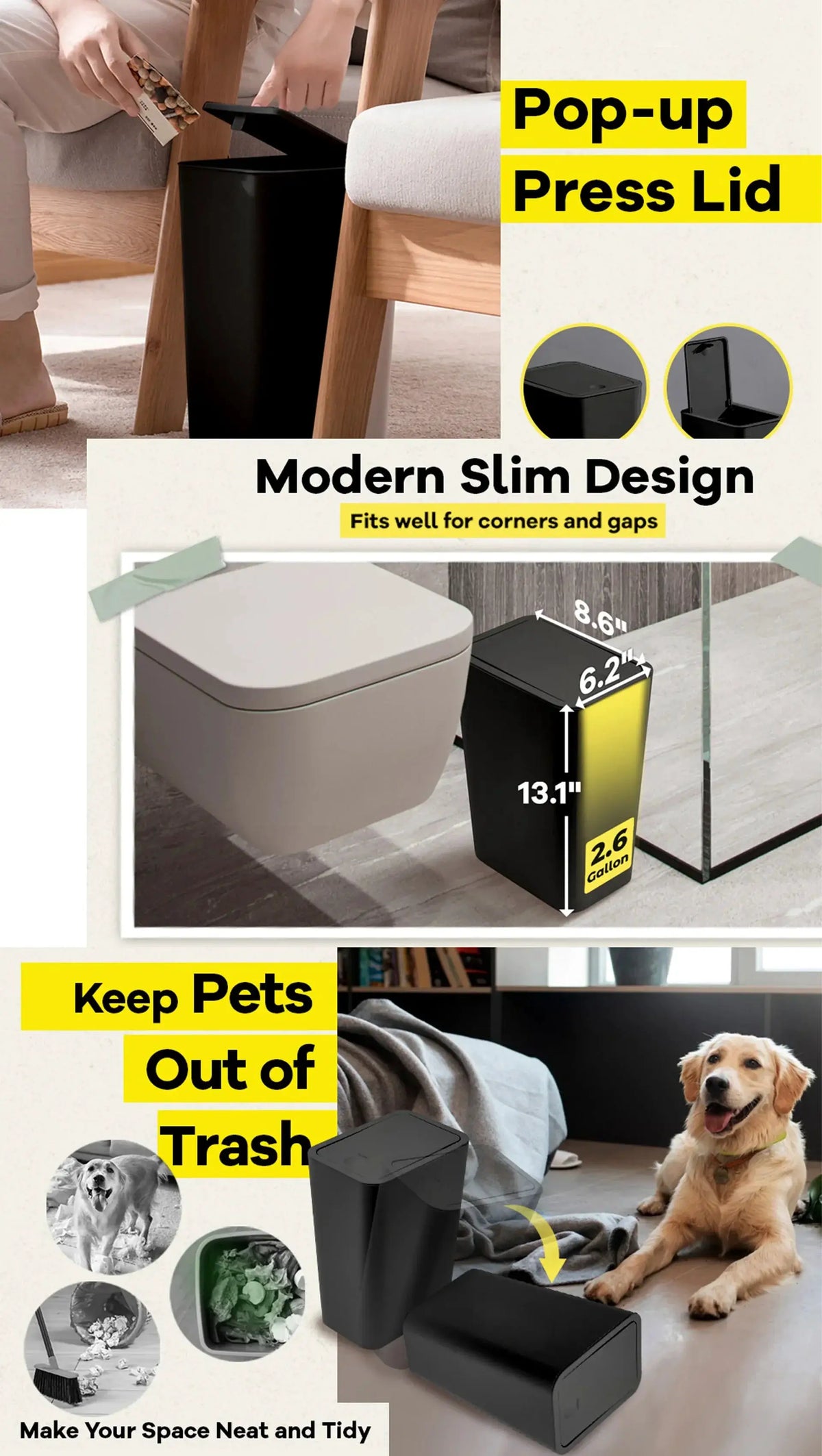 Odor-Control Bathroom Trash Can With Lid — product view 14