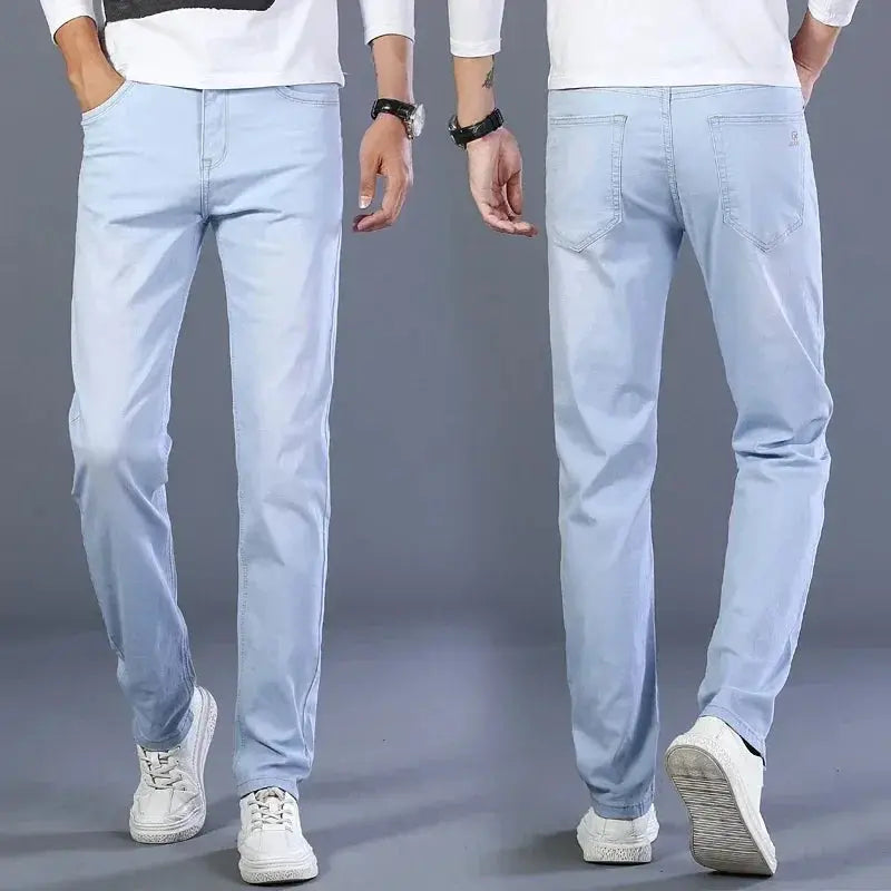 Brand Top Classic Style Men Light Blue Denim Trousers