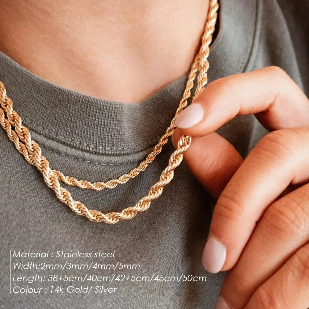 E Manco 316 Rope Chain Necklace Waterproof Gold Jewelry