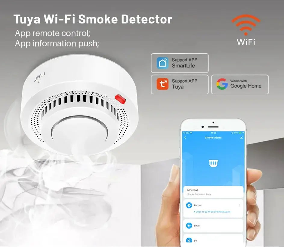 Tuya Smart WiFi Smoke Sensor Alarm 85dB Fire Protection - OurLum.com
