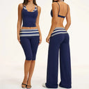 Fitness Set Women Stripes Polka Dot Capri