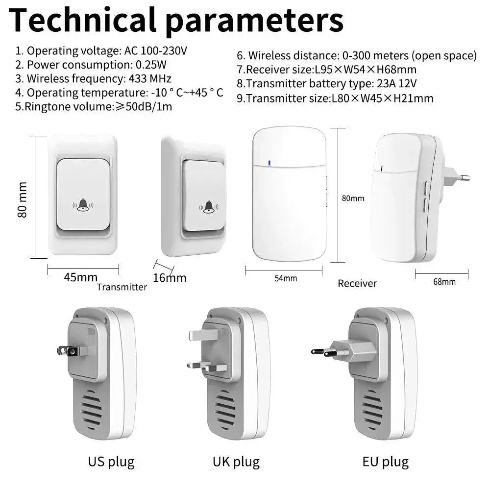Outdoor Wireless Doorbell Kit Stylish Chime For Home Garden
