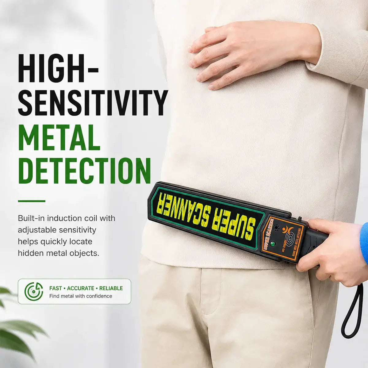 Handheld Metal Detector Security Scanner Adjustable Sensitivity Audio Vibration Alarm Portable Inspection Tool Airport Safety