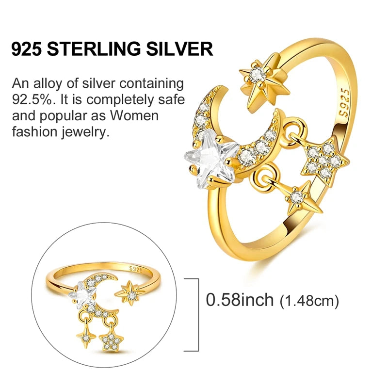 Ring Sterling Silver Sparkling Gold