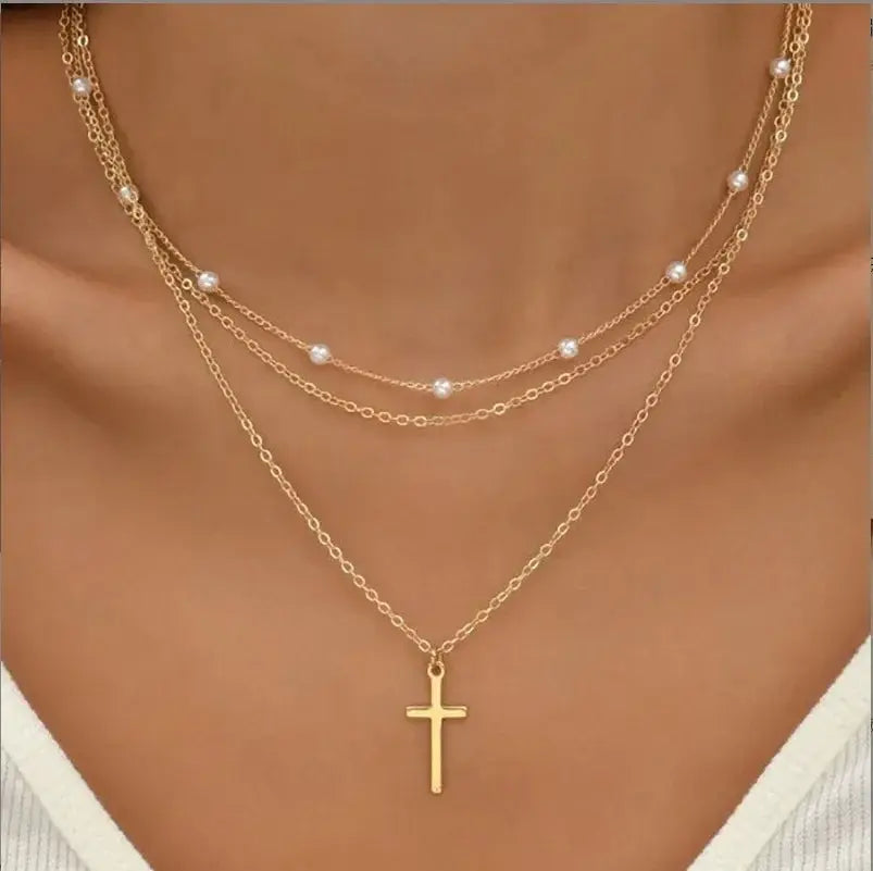 Womens Pearl Necklace Set 14K Gold Heart Jewelry Trio