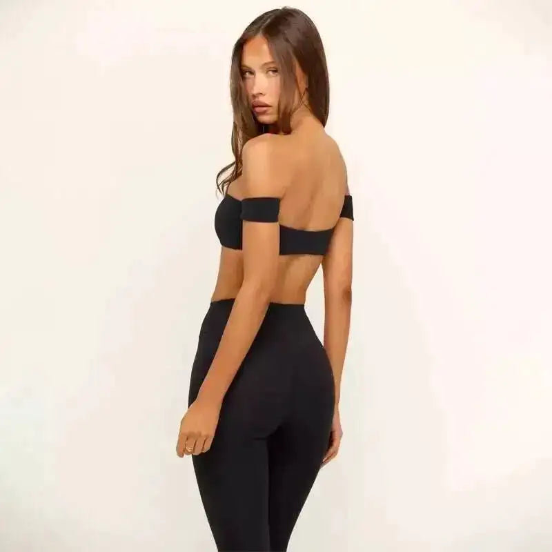 PMWRUN Women's Off - the - Shoulder Yoga Crop Top with High Waist Leggings Set, Stretchy and Breathable for Gym & Workout