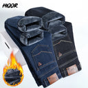 Winter Fleece Thick Jeans Men Business Casual Pants Collection
