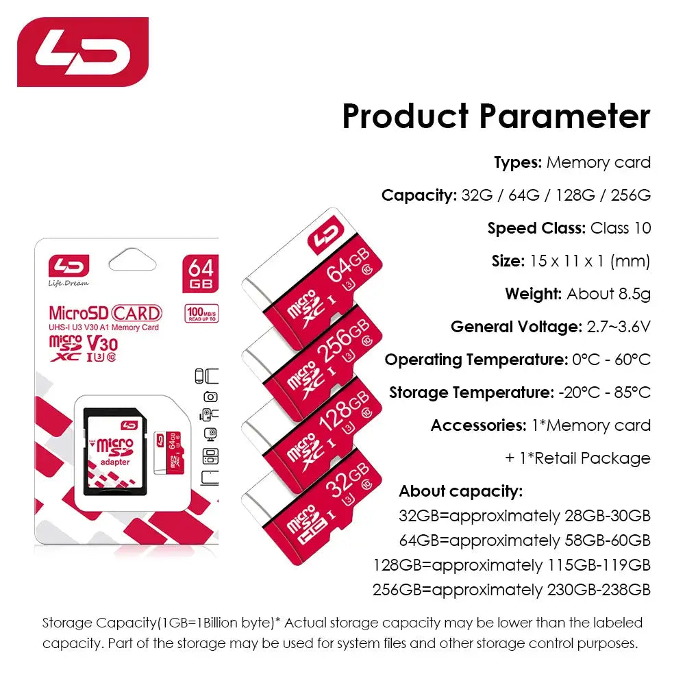 LD 128GB A1 Micro TF SD Memory Card 64GB Transfer U3 Micro Card 32GB 16G Waterproof Flash TF Card For PHONE