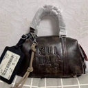 Vintage Card Slot Boston Y2K Handbag For Women Leather Bag