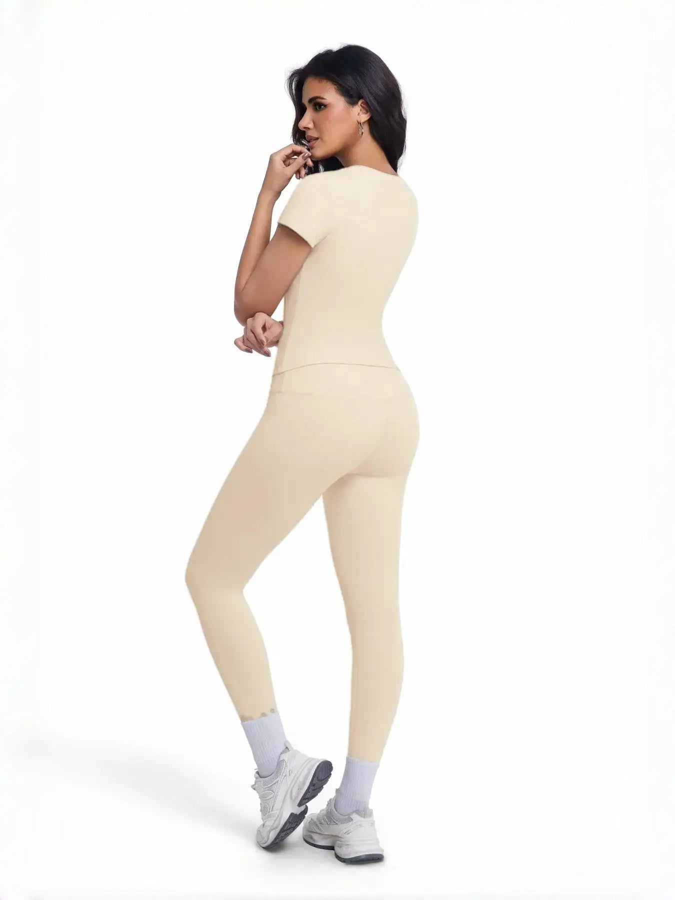 Women's 2 Piece Workout Set, Ultra-Soft Short Sleeve T-Shirt & High Waist Leggings, Seamless Butt Lifting Yoga Outfit for Gym, R