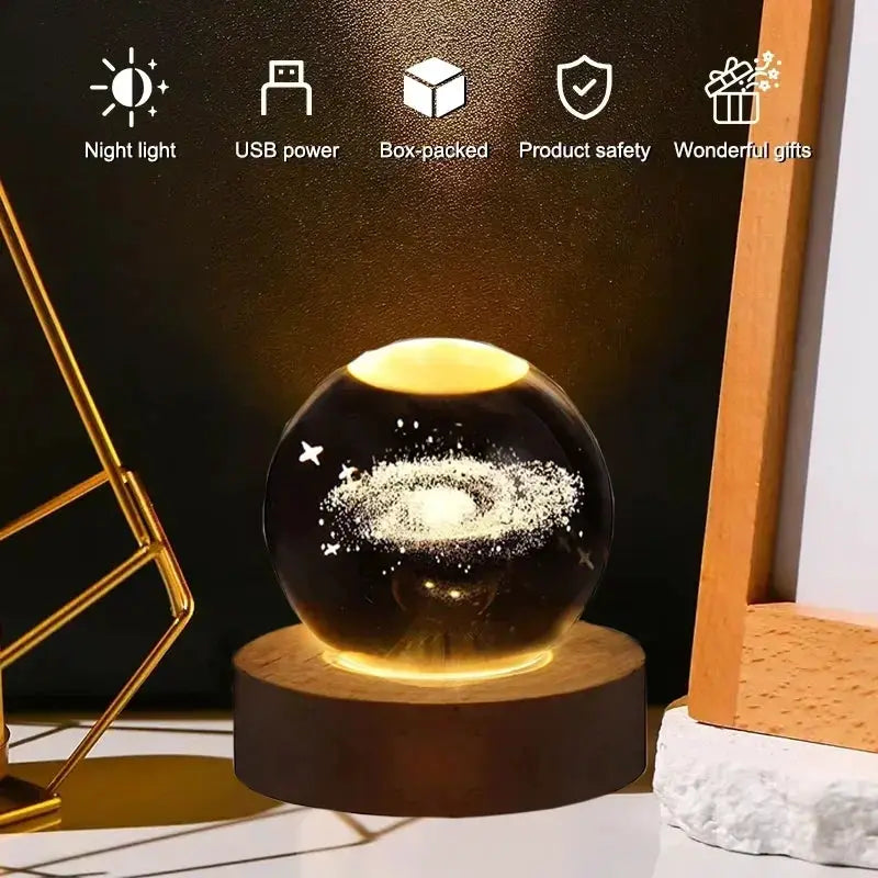 Milky Way Galaxy Crystal Ball Night Light 6cm LED Decor