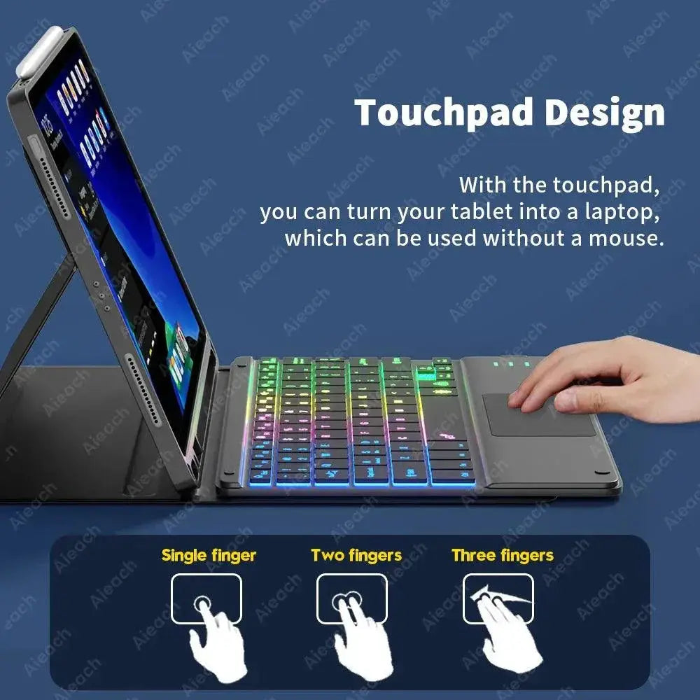RGB Backlit Bluetooth Touchpad Keyboard for Pad 7 Colors
