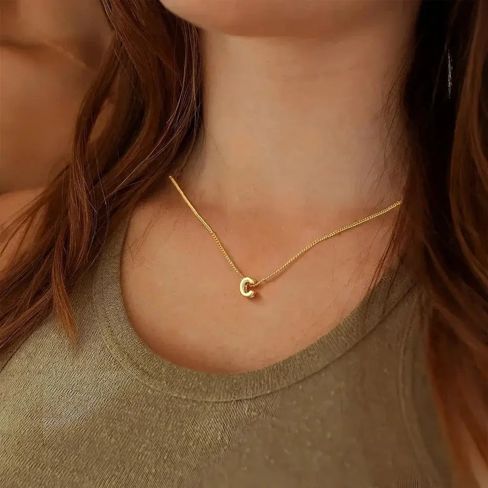 3D Bubble Initial A Z Mini Necklace Gold Plated Jewelry Gift