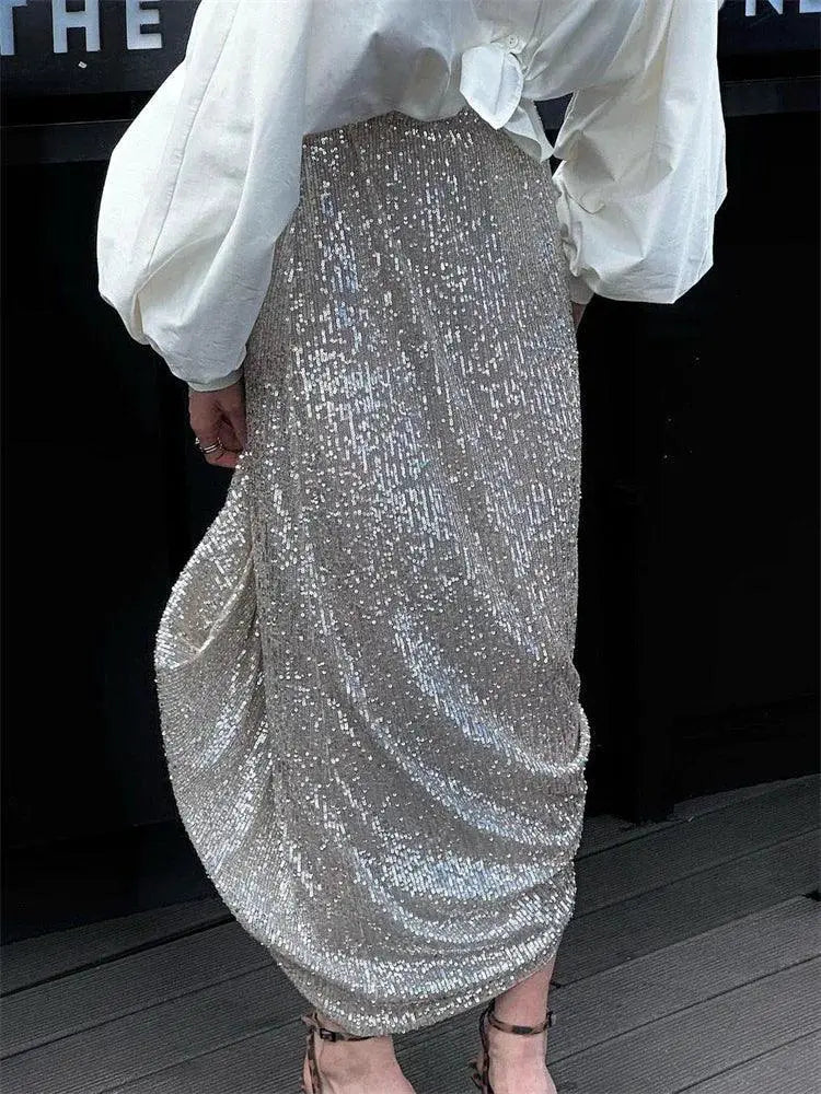 Sequin Maxi Skirt Glamorous High Waist Glitter Elegance