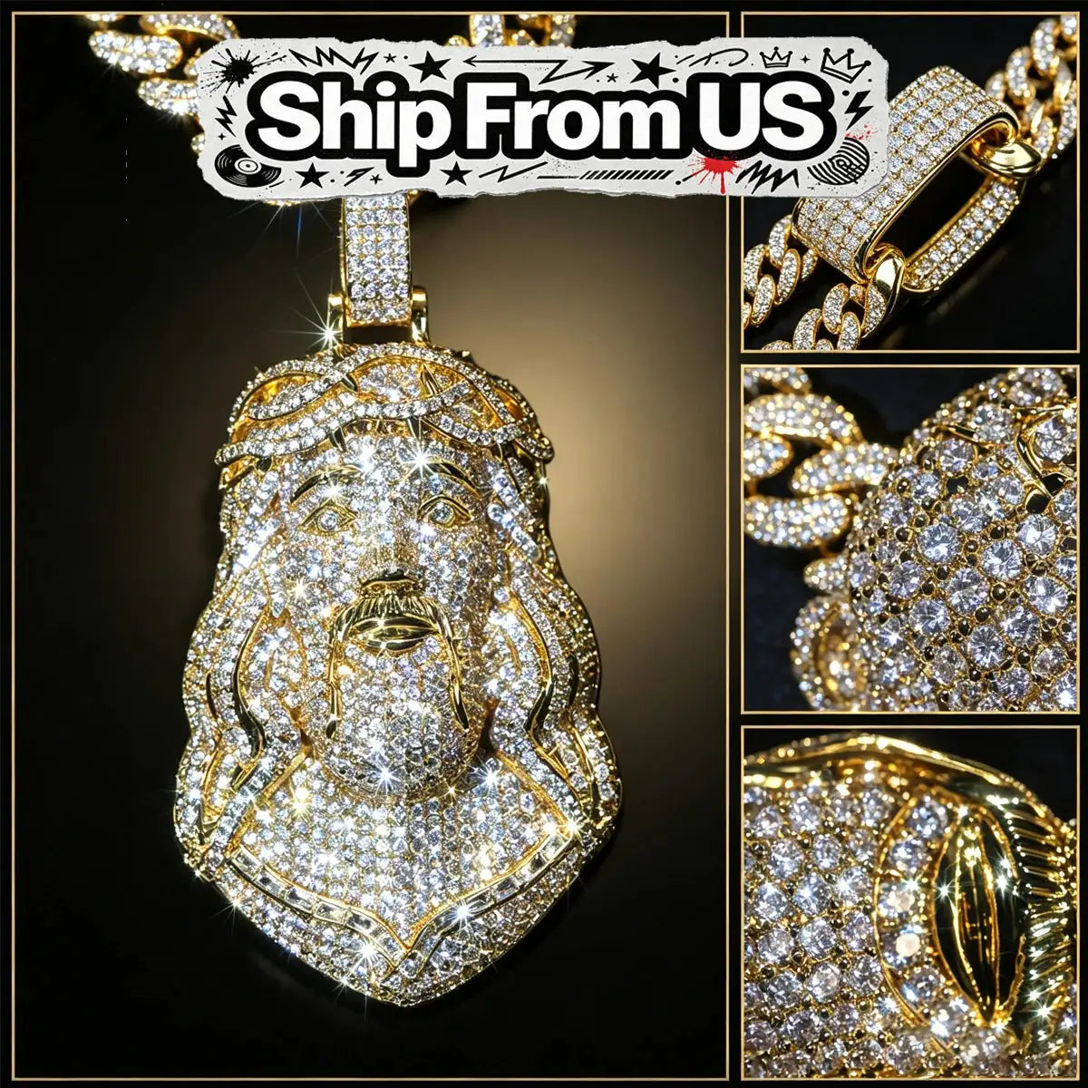 Gold CZ Crown Thorns Pendant — product image 1