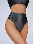 Sexy Women Shiny High Waist G-string Sheer Yoga Thong