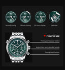 Luxury Mens Chronograph Stainless Steel Watch Date Luminous Waterproof