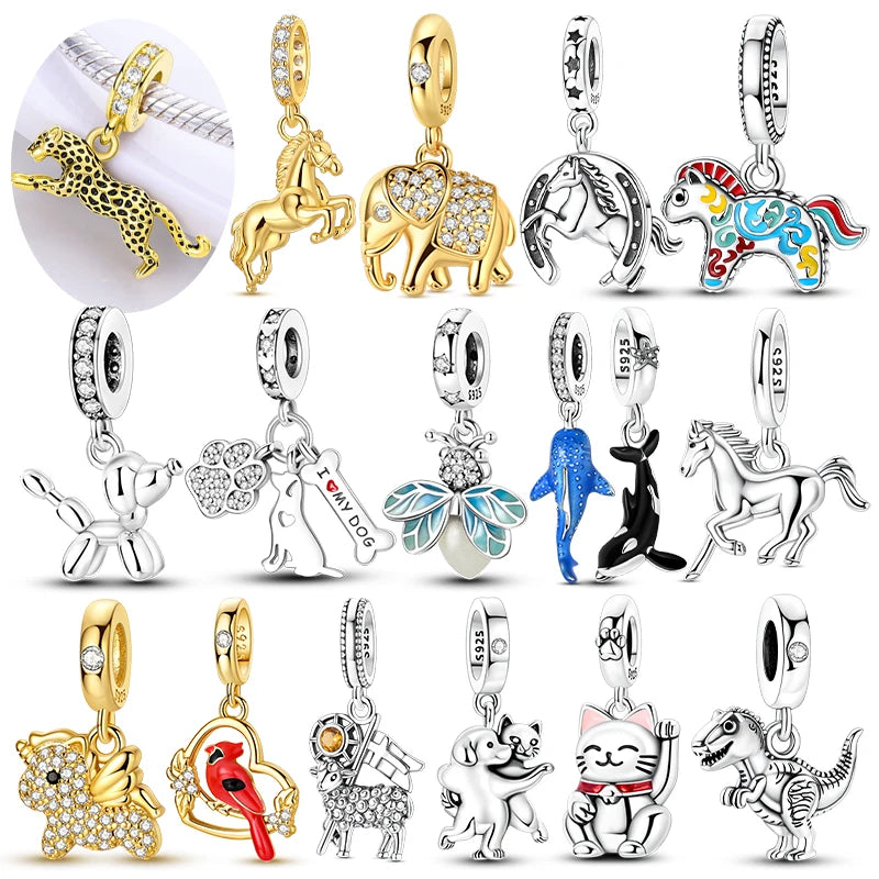 Charm Silver Animal Pendant Beaded