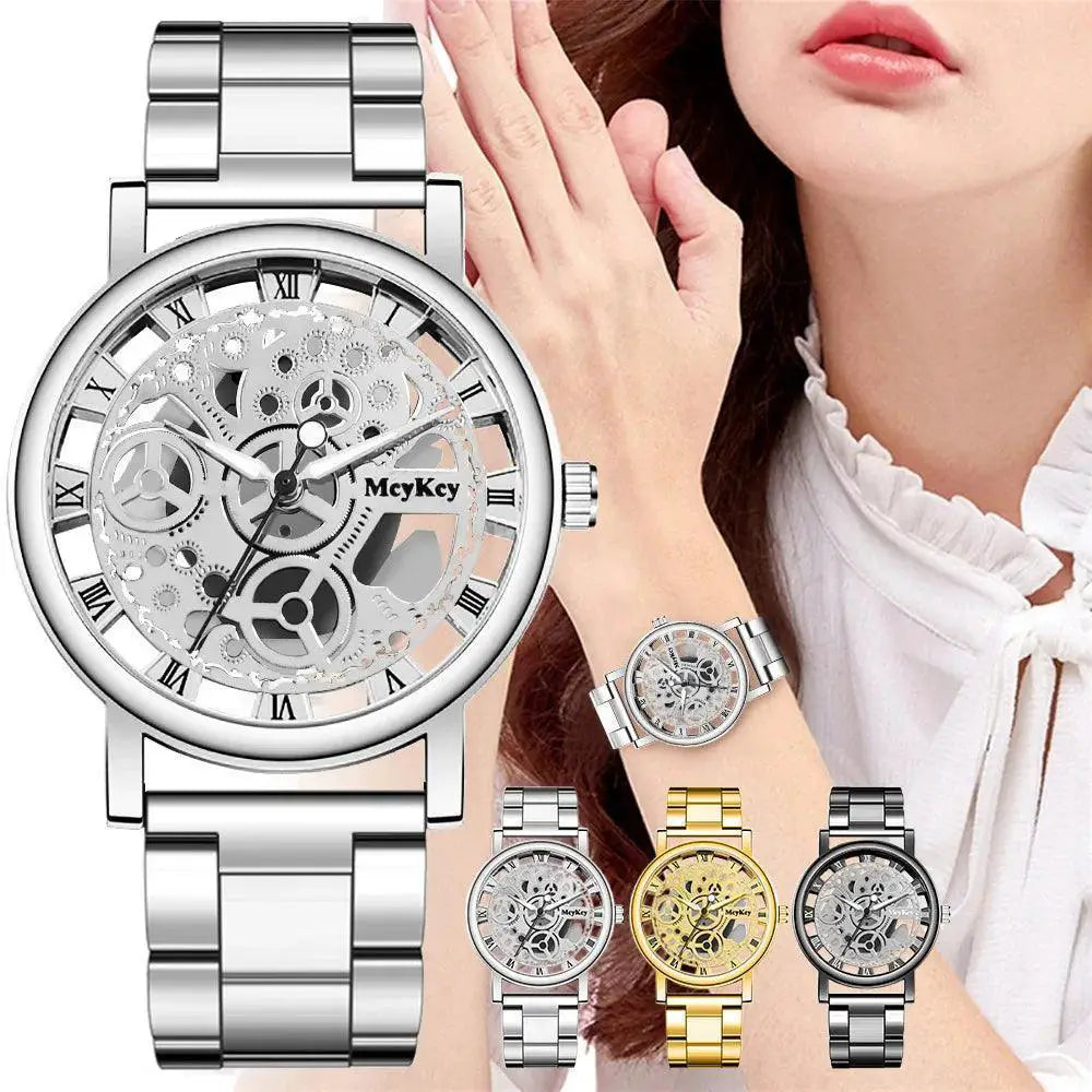 Elegant Skeleton Quartz Watch For Women With Mesh Strap