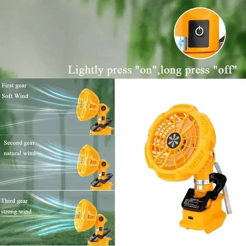 Portable Clip Fan 18V Lithium Batteries USB Powered