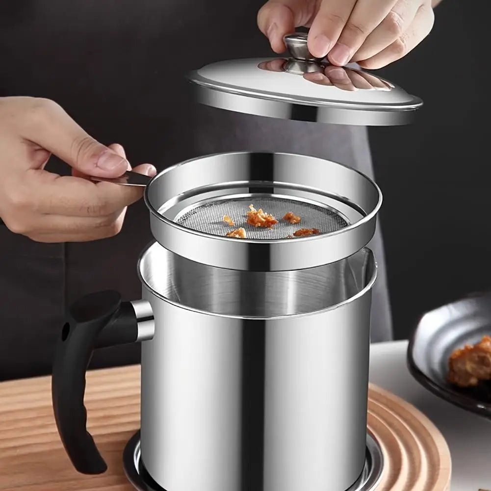 Stainless Steel Cooking Oil Dispenser Pot with Fine Mesh Strainer — product view 1