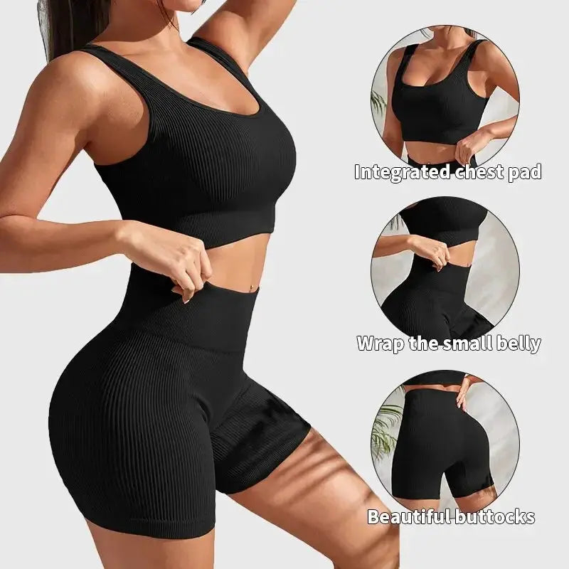 Women Seamless Ribbed Yoga Set Two Piece For Fitness
