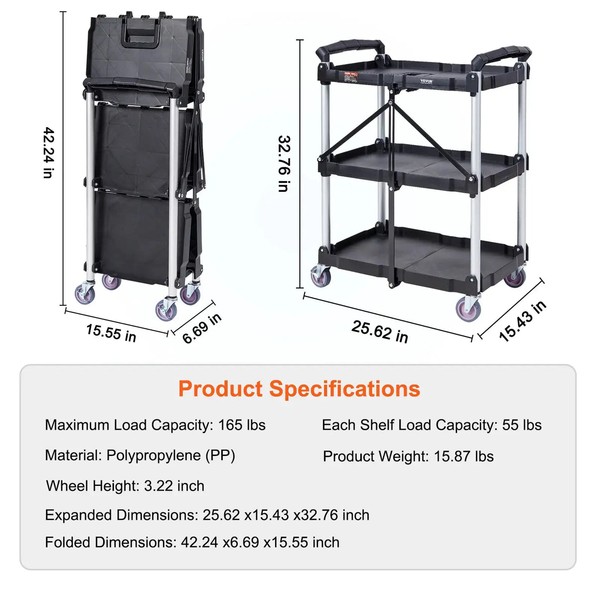 Tier Folding Rolling Utility Cart — product image 7