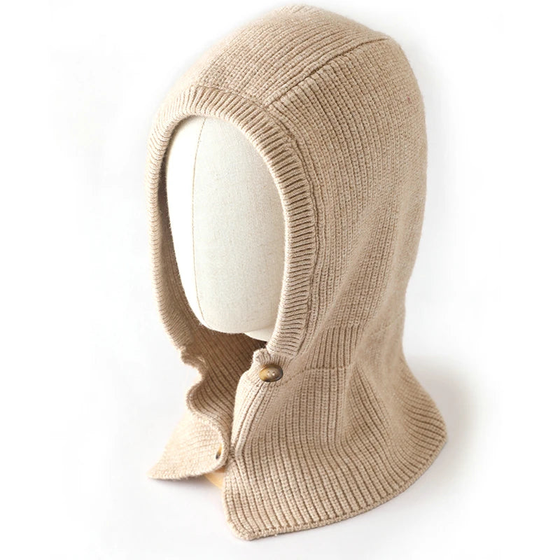Cashmere Button Knit Balaclava Hat