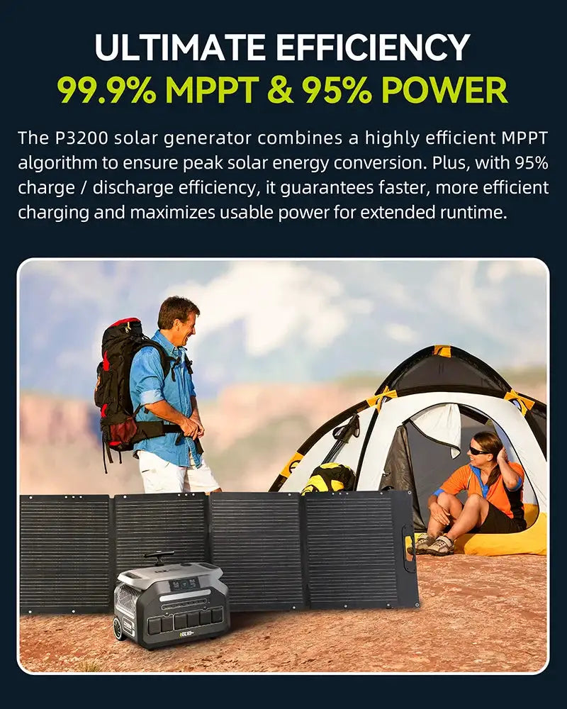 IEE P3200 3200W Portable Power Station 2048Wh LiFePO4, 95% Efficiency, 35dB Whisper Quiet, 4000+ Cycles, 1.5H Fast Charge Solar Generator for Home & Outdoor